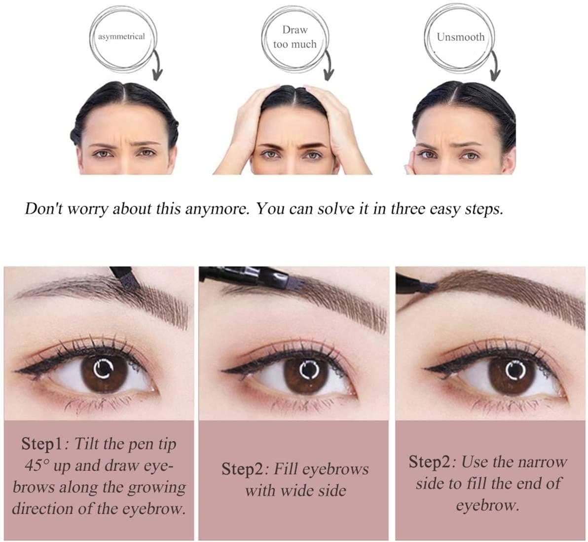 4 Points Eyebrow Pen - Waterproof Eyebrow Pencil, No Fading Brow Pencil Creates Flawless & Natural Looking Brows Effortlessly and Stays on All Day - Easy Apply and Remove (Dark Brown)