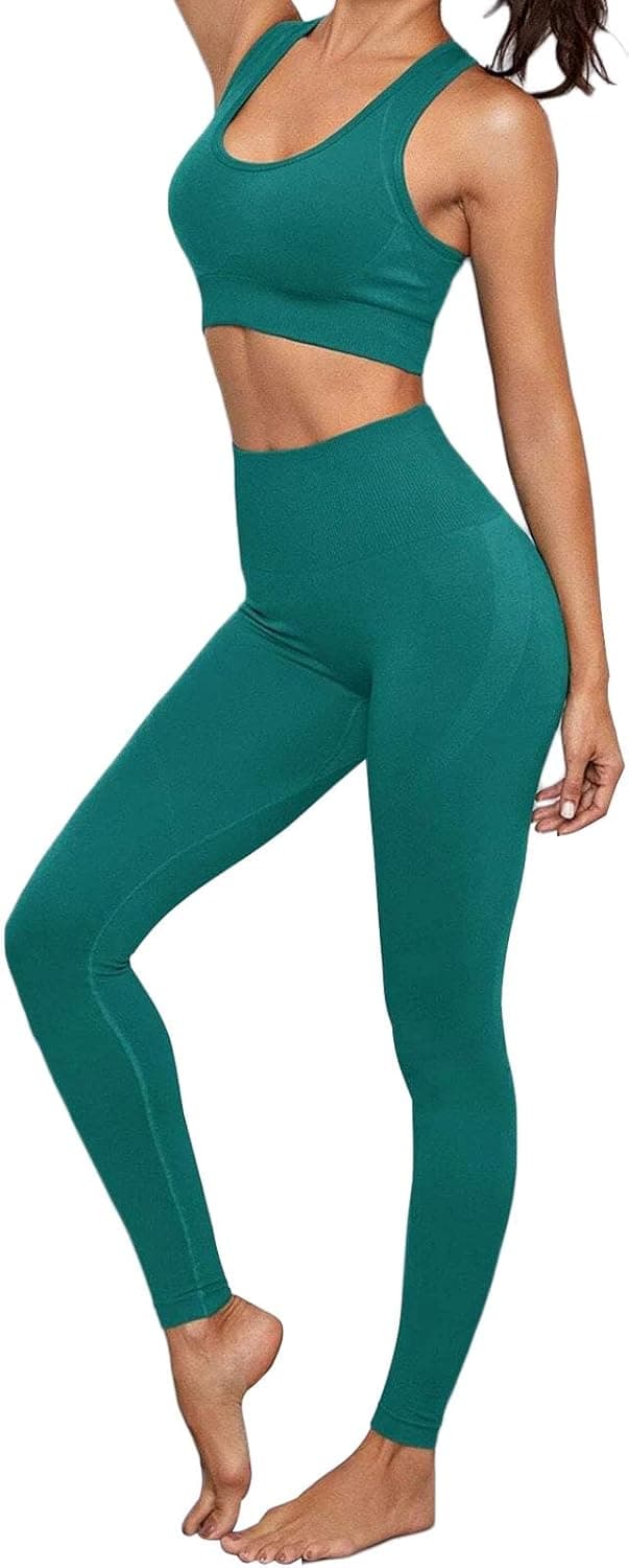 Buscando Yoga Workout Sets for Women 2 Piece High Waist Seamless Leggings+Sports Bra Compression Workout Outfits for Women
