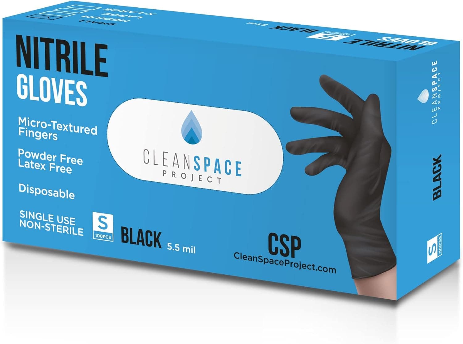 CSP Black Nitrile Gloves, Extra Thick 5.5 Mil, Disposable, Powder-Free, Latex-Free