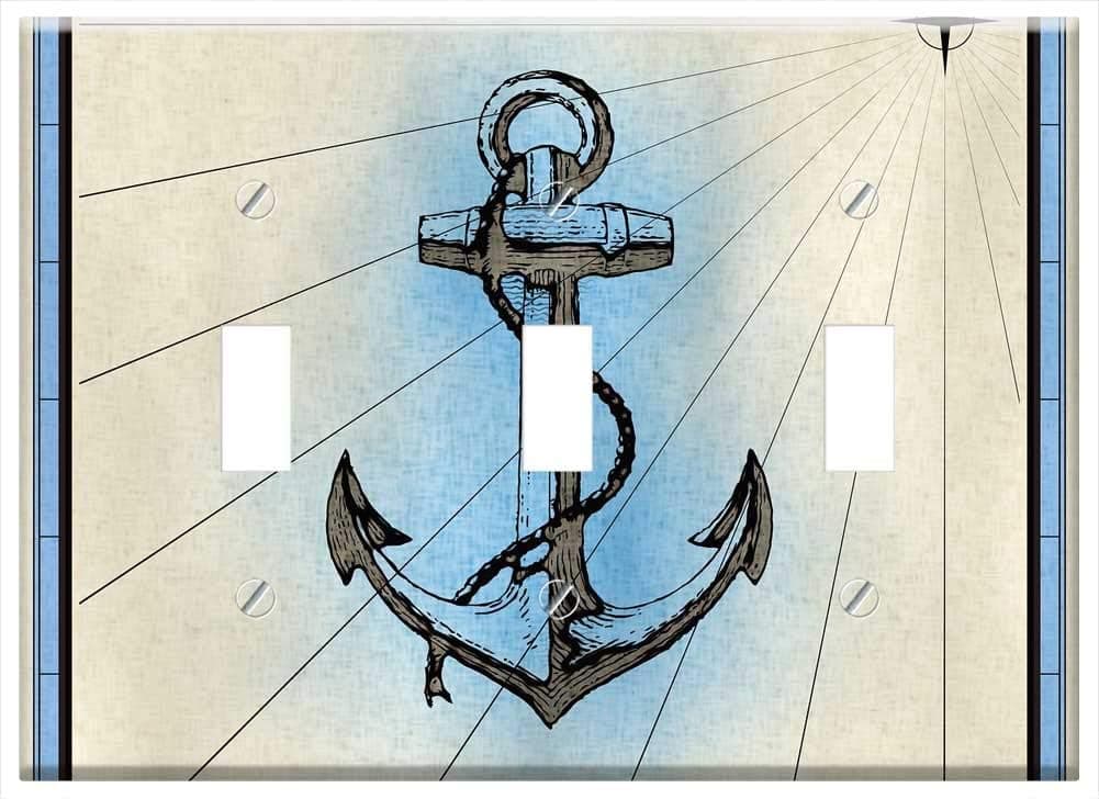 Switch Plate Triple Toggle - Anchor Rope Nautical Mooring Cartography Map