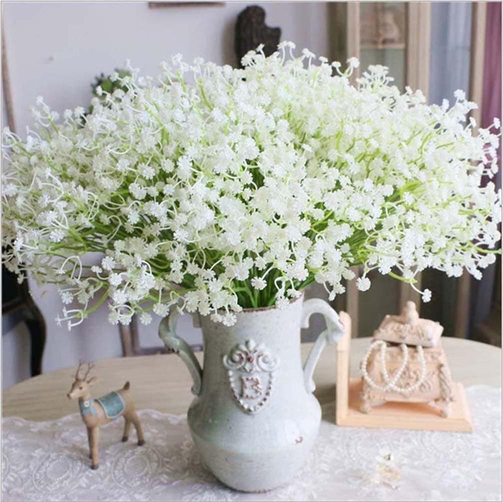 GQU Fashion 10 Pcs White Gypsophila Artificial Fake Beautiful Flower Home Party Wedding Decor Flowers (White)
