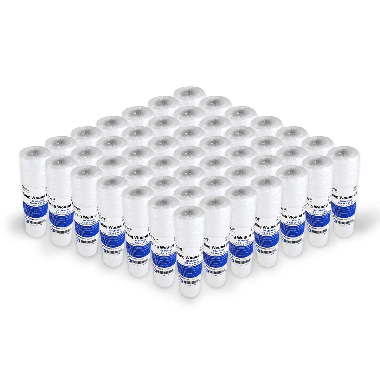 Sediment String Wound Water Filter Cartridge Standard 2.5x10" 20 Micron 50 Pack