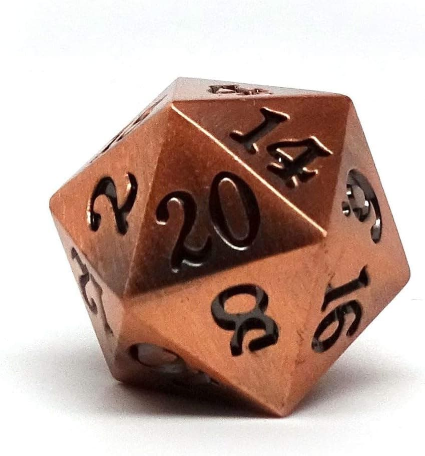 Legendary Copper Metal D20 Dice - Single 20 Sided RPG Dice with Signature Font