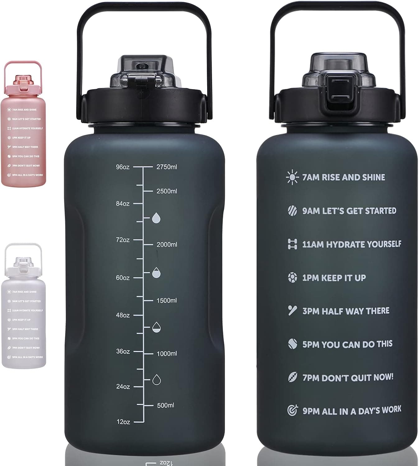 64oz, 100oz, 128oz Large Motivational Water Bottle with Time Marker, Leakproof & BPA Free Half Gallon/1 Gallon Big Water Bottle with Straw & Handle Tritan Frosted Water Jug for Fitness, Outdoor Sports
