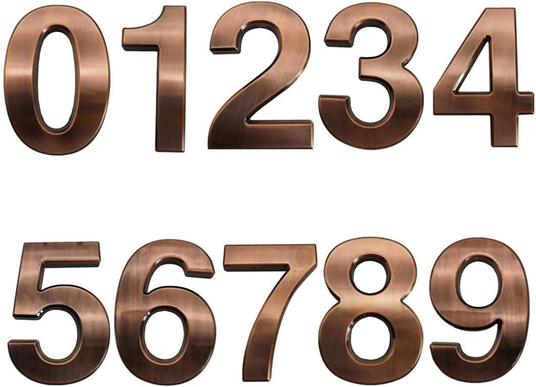 HopeWan 4 Inch Mailbox Numbers, Self Adhesive House Numbers for Front Door, Floor, Street Address, Bronze Plating.(4" 10 Pack (0-9), Bronze)