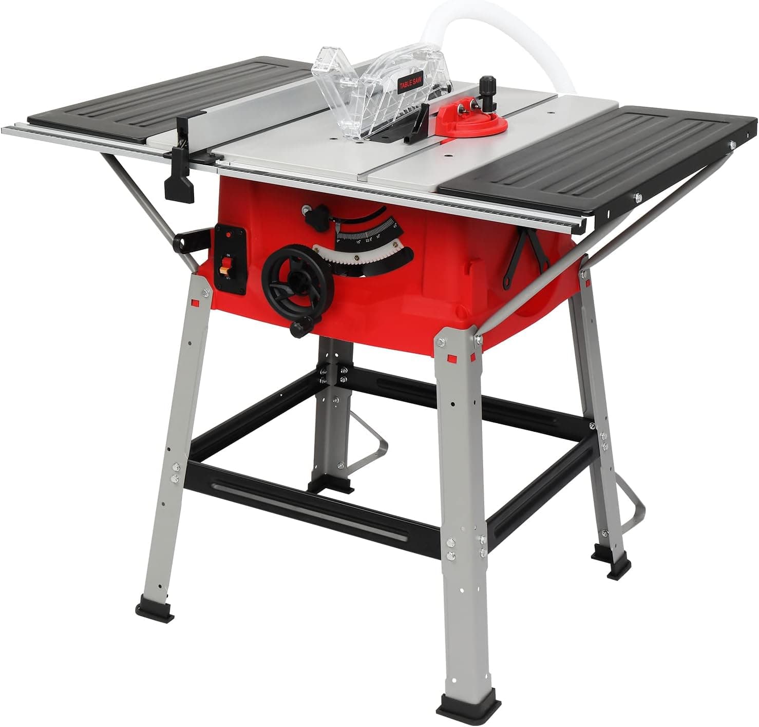 TUFFIOM Table Saw w/Port for Connecting Dust Collector, 10” Portable Benchtop Table Saw w/ 60T Blade, Metal Stand & Push Stick, Speed 5000RPM, Adjustable Blade Height, 90°Cross Cut & 0-45°Bevel Cut