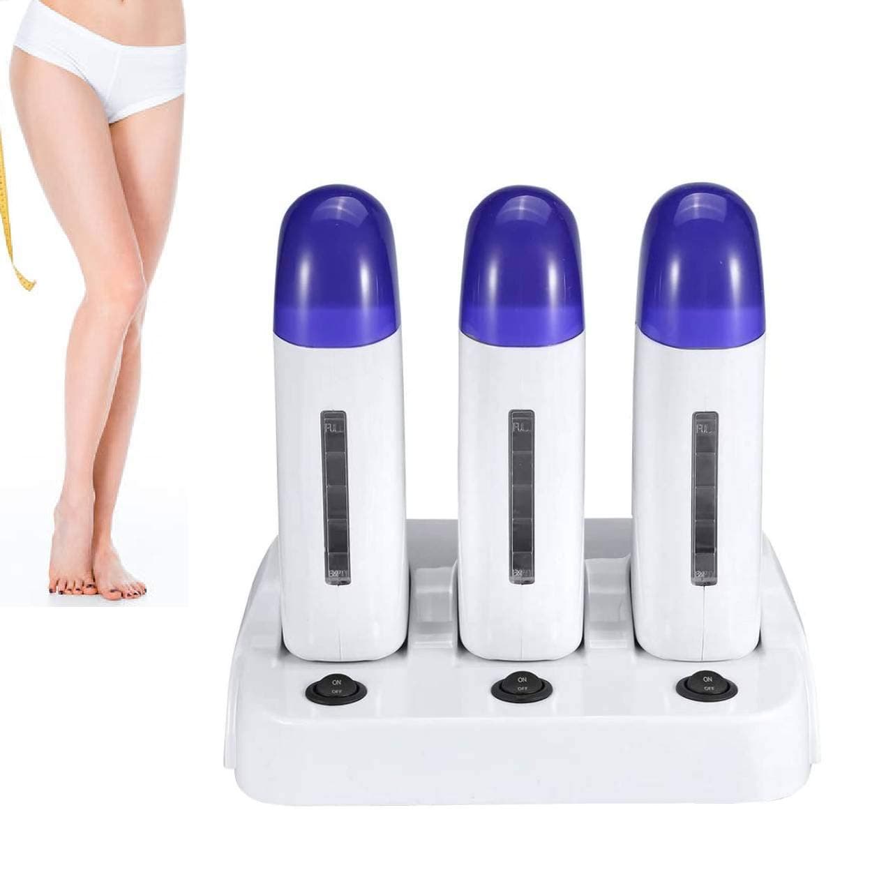 Roll-On Wax Heater, Electric Rolling Epilator Cartridge,Warm Wax Heater Roller Waxing Hot Cartridge Hair Removal with Pedestal for Women Men, Painless Hair Removal Machine (Three)