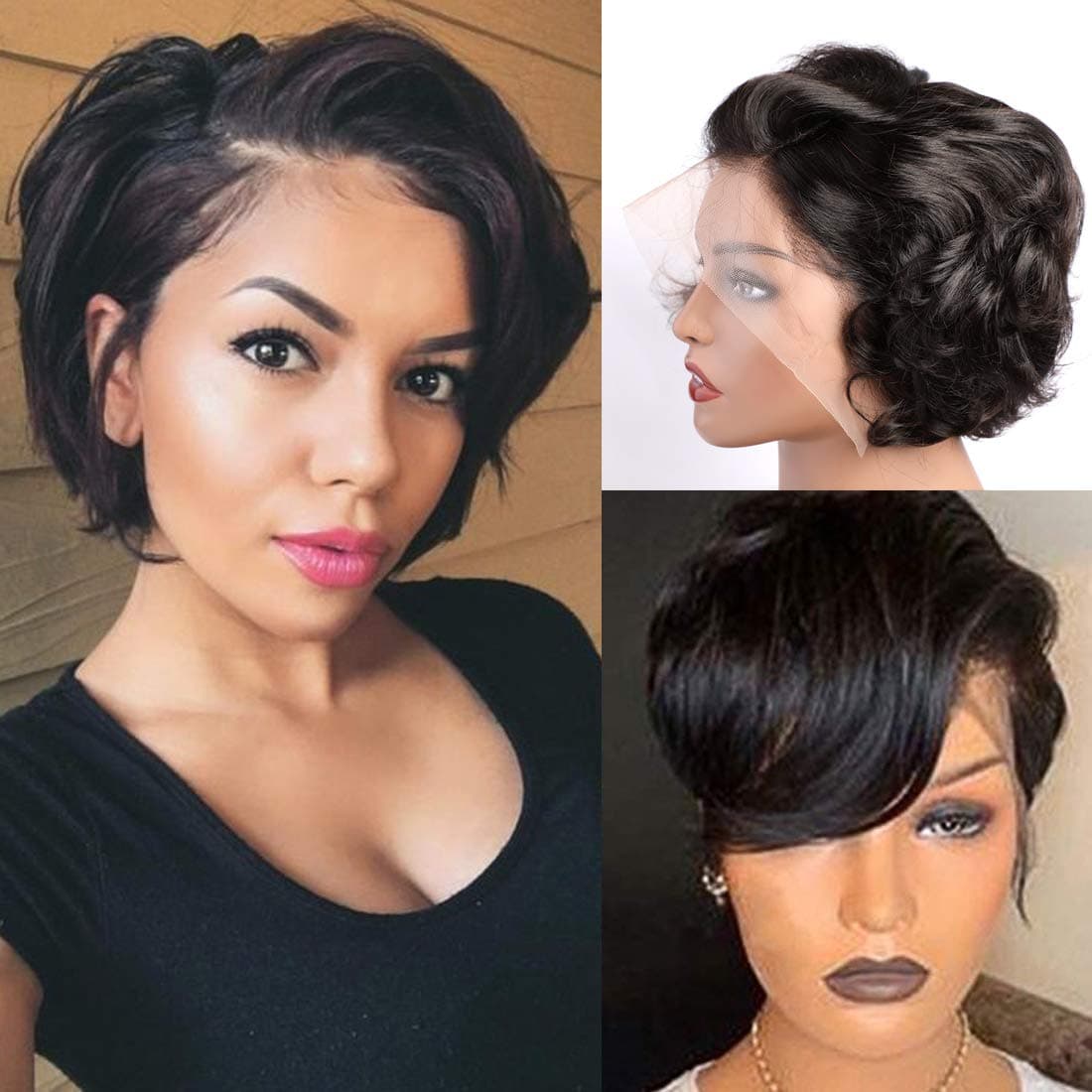 13x4 Pixie Cut Short Bob Lace front Wigs Human Hair,MSGEM Short Bob Wigs 6 inch Loose Wig150% Density Brazilian Virgin Human Hair with Pre Plucked Haircuts Natural Hairline