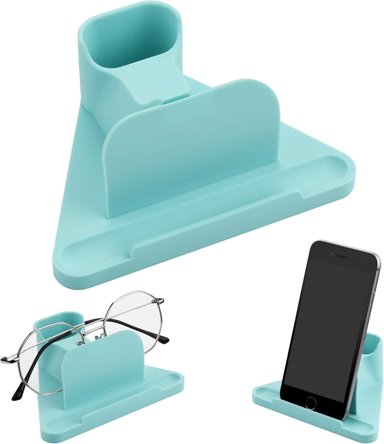 TXEsign 2-in-1 Silicone Eyeglass Sunglass Holder+Cell Phone Stand Glasses Cloth Gadget Storage (Blue)