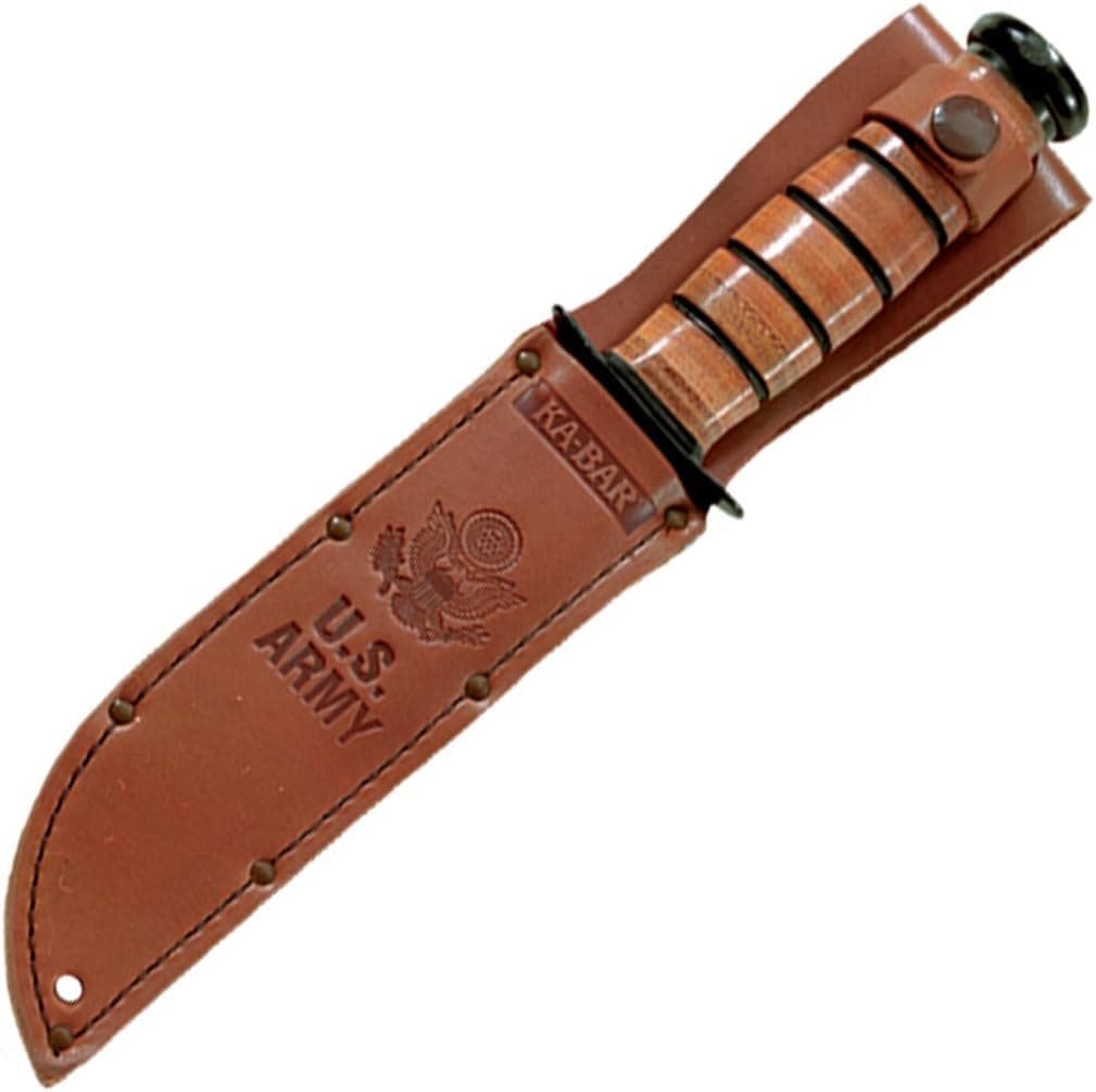 Ka-Bar 1220 US Army Straight Edge Fighting/Utility Knife with Leather Sheath , Beige, 7" Blade