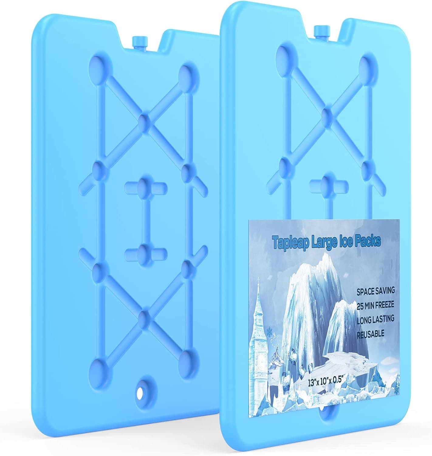 Tapleap Large Ice Packs for Coolers - Freezer Packs for Camping- Long Lasting Reusable Dry Ice Blocks, 13 x 10 x 0.5 inch, Quick Freeze - Set of 2