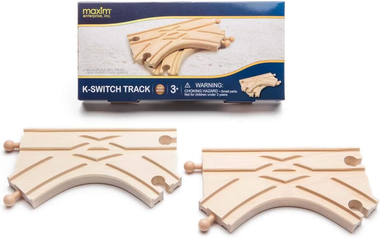 maxim enterprise, inc. K-Switch Junction Switching Track - 2 Specialty Pieces for Changing Tracks and Cornering Curves. Compatible with All Major Brands, Precision Crafted from Hardwood