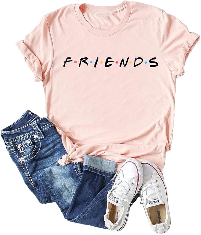 Belleet, Women's Friends T-Shirts TV Show Tees Funny Printed Letter Tops Gift (Pink, Large)