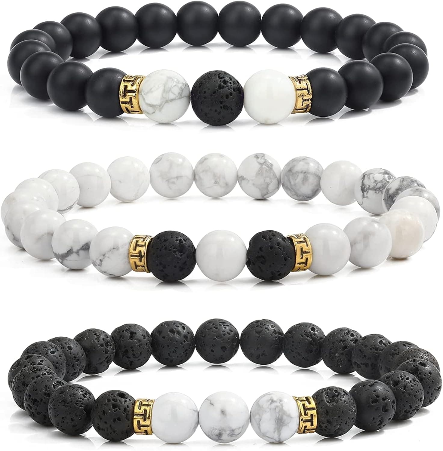 ANUEVO Beads Bracelet for Men Women Stress Relief Lava Rock Natural Stone Anxiety Bracelets 3Pcs