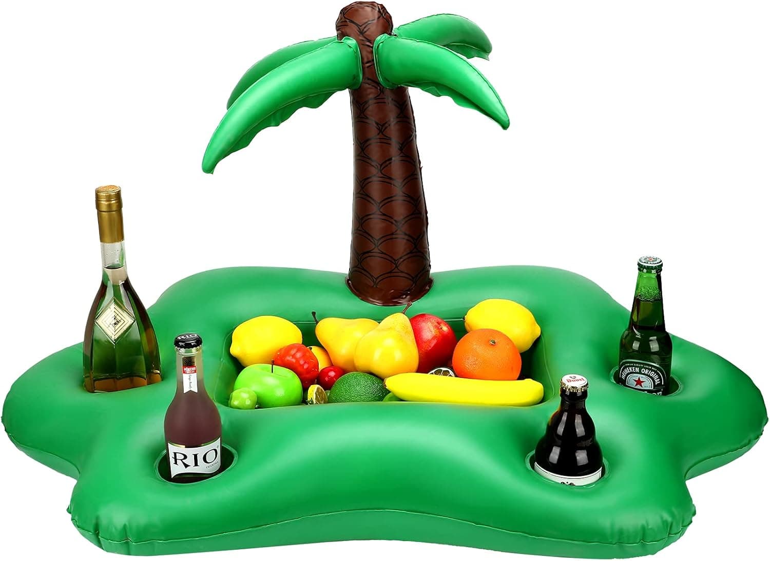 Inflatable Coconut Tree Drink Holder Green Portable Floating Beverage Salad Fruit Serving Bar Pool Float Party Accessories Summer Beach Leisure Cup Bottle Holder Water Fun Decor Toy Boy Girl Adult
