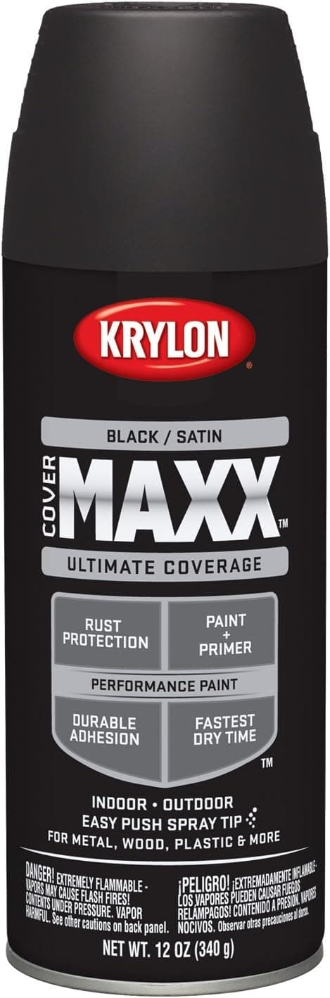 Krylon K09158007 COVERMAXX Spray Paint, Satin Black, 12 Ounce