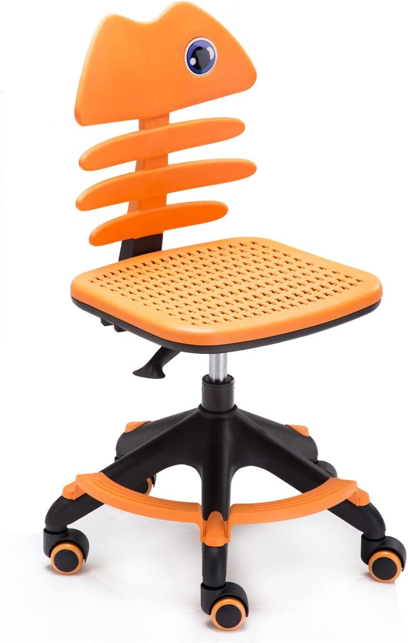 Children Desk Office Swivel Chair Kids Study Chairs Teens Adjust Back (Orange)
