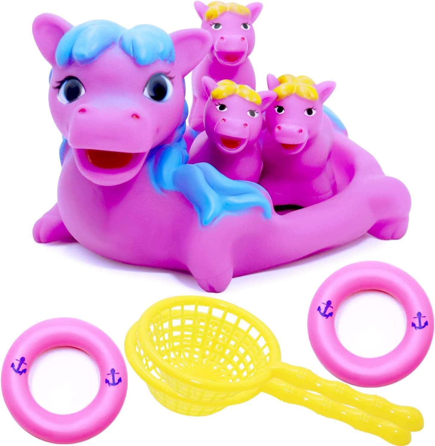 Kids Bath Toys Family Bath Set Horse,8 Pcs New Born Baby Floating Bathtub Toys Animal Rubber Squirting Water Games Pool Pleasure for Preschool Toddler,Unicorn Interactive Bathroom Shower Girls Gift