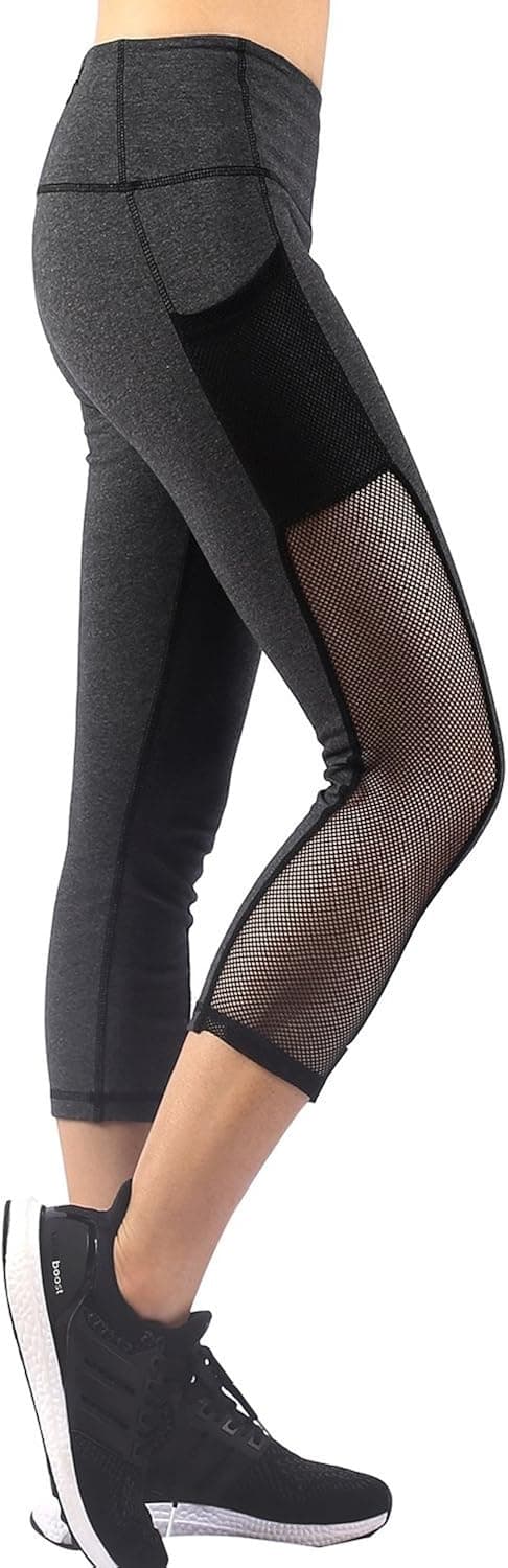 EAST HONG Womens Mesh Capri Workout Yoga Pants Running Tights Active Leggings (M, Charcoal Gray)
