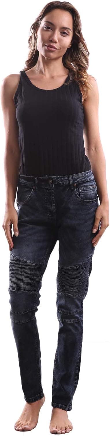 FOURSTEEDS Women's Mid Waist Stretch Skinny Slim Multi-Pocket Ankle Length Denim Cargo Pants Jogger Jeans