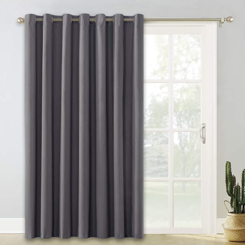 PONY DANCE Patio Door Curtain - (Wide 100 x Long 84 inches, Grey) Blackout Slider Curtains Partition Screen Wide Thermal Drapes Light Block for Sliding Door Windows, 1 Panel