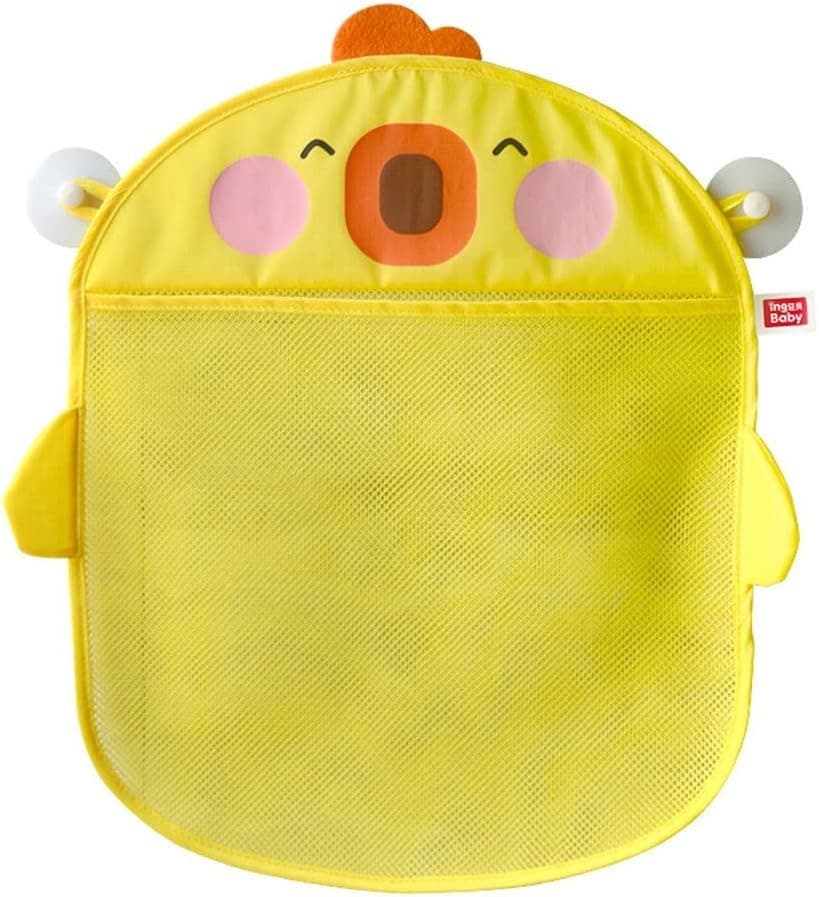 BYBYCD Bath Toy Storage Bag 1 pcs Cute Bath Toy Organizer with Suction Cups for Baby,Kids Mesh Design Duck Pattern Bath Toy Holder(Yellow)