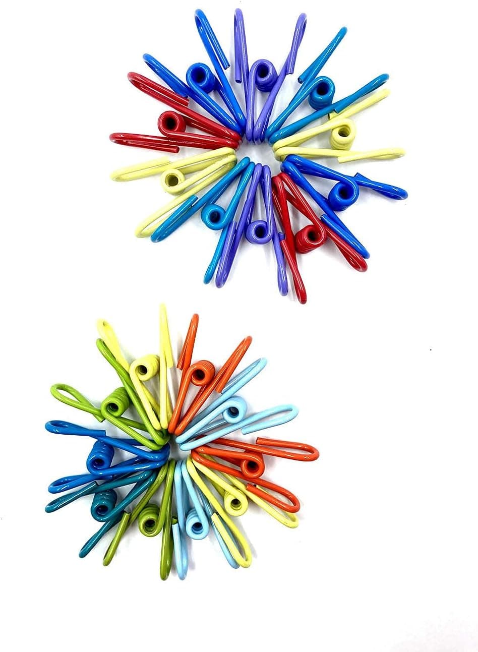 Aliotech 20pcs Vinyl Plastic Coated Metal Clothespins Clips Multi-Function Colored Utility Steel Wire Clips Pegs Holders in Basket Bin for Clothes Line Kitchen Bag Sealing