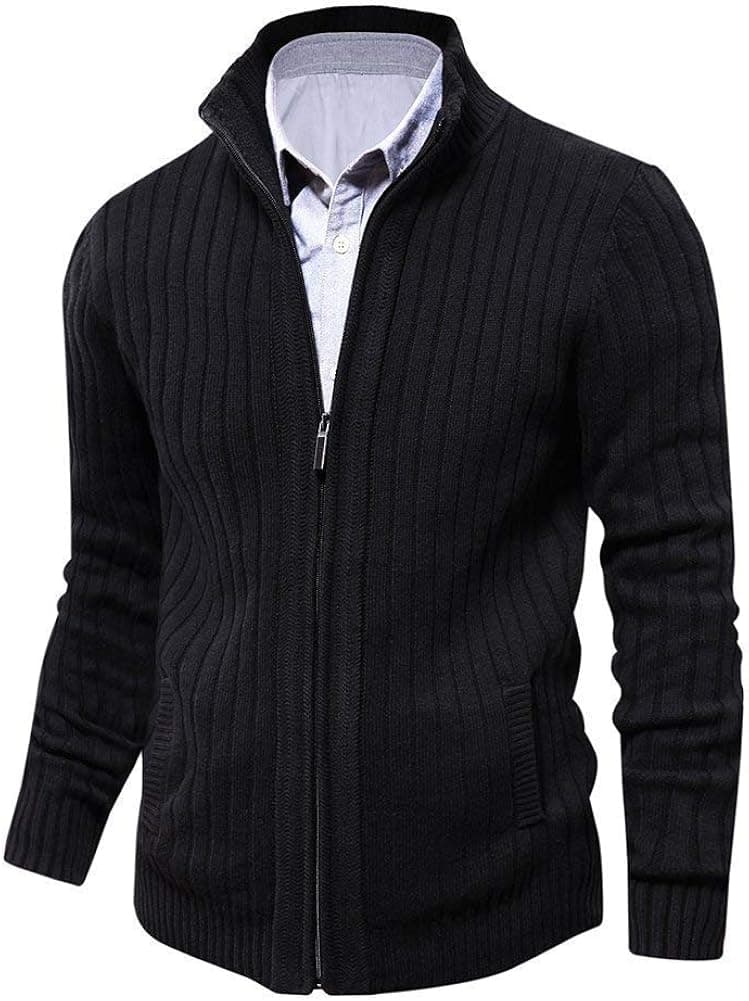 Mens Cardigan Sweater Slim Fit with Full Zip and Pockets