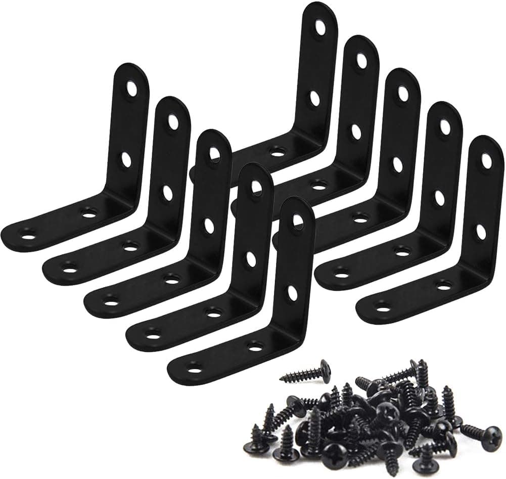 Hileyu 10pcs Corner Brace L Bracket Right Angle Brackets Black Stainless Steel Joint Bracket Fastener Heavy Duty Shelf Support Bracket with 50 Pcs Screws (2 x 2 inch)