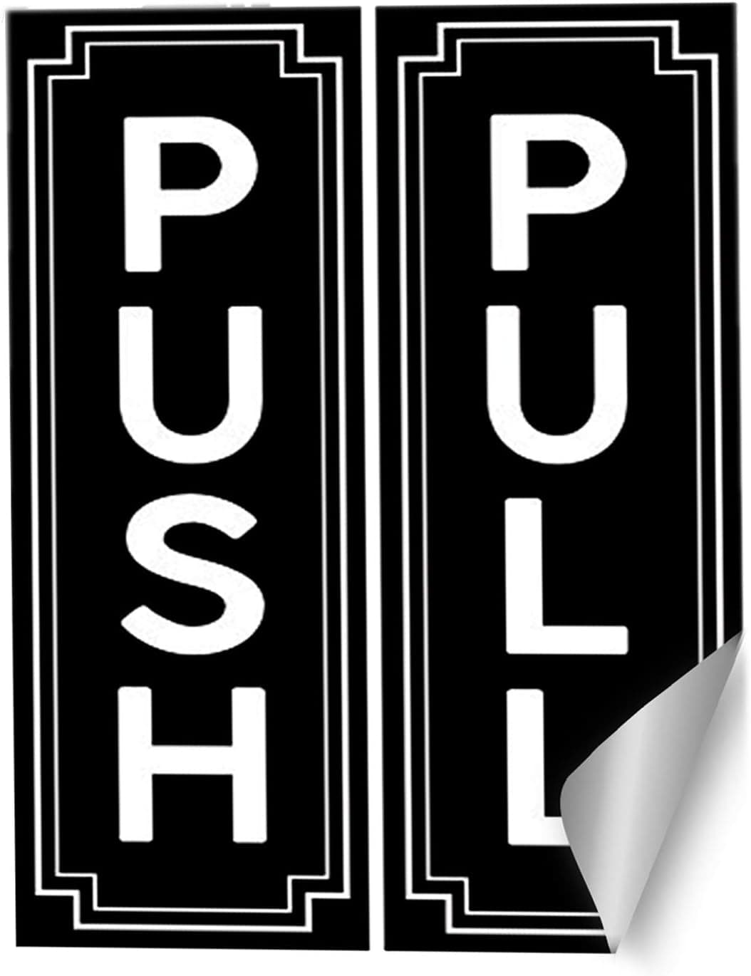 Push and Pull Vertical Door Sign, Black and White Vinyl Sticker