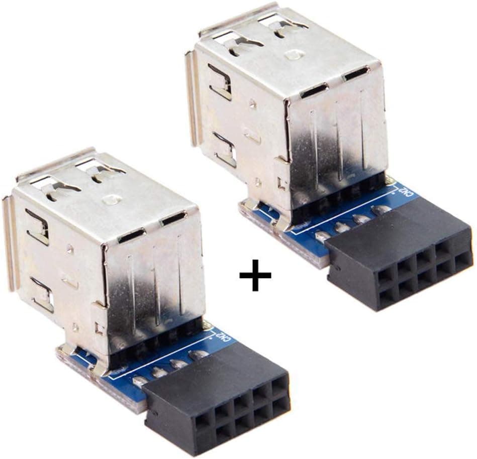 cablecc 2pcs 9Pin/10Pin Motherboard Female Header to Dual USB 2.0 Female Adapter Vertical Type