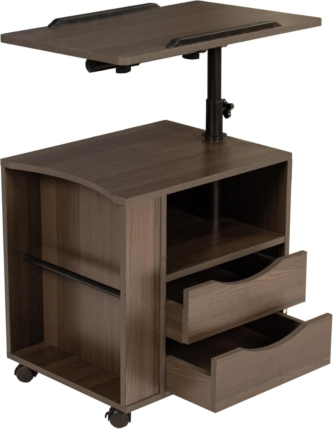 miuon Nightstand with Swivel Top, End Table with Storage Wooden Side Table Couch Desk Rolling Laptop Desk with Magazine Holder for Bedroom (Brown)