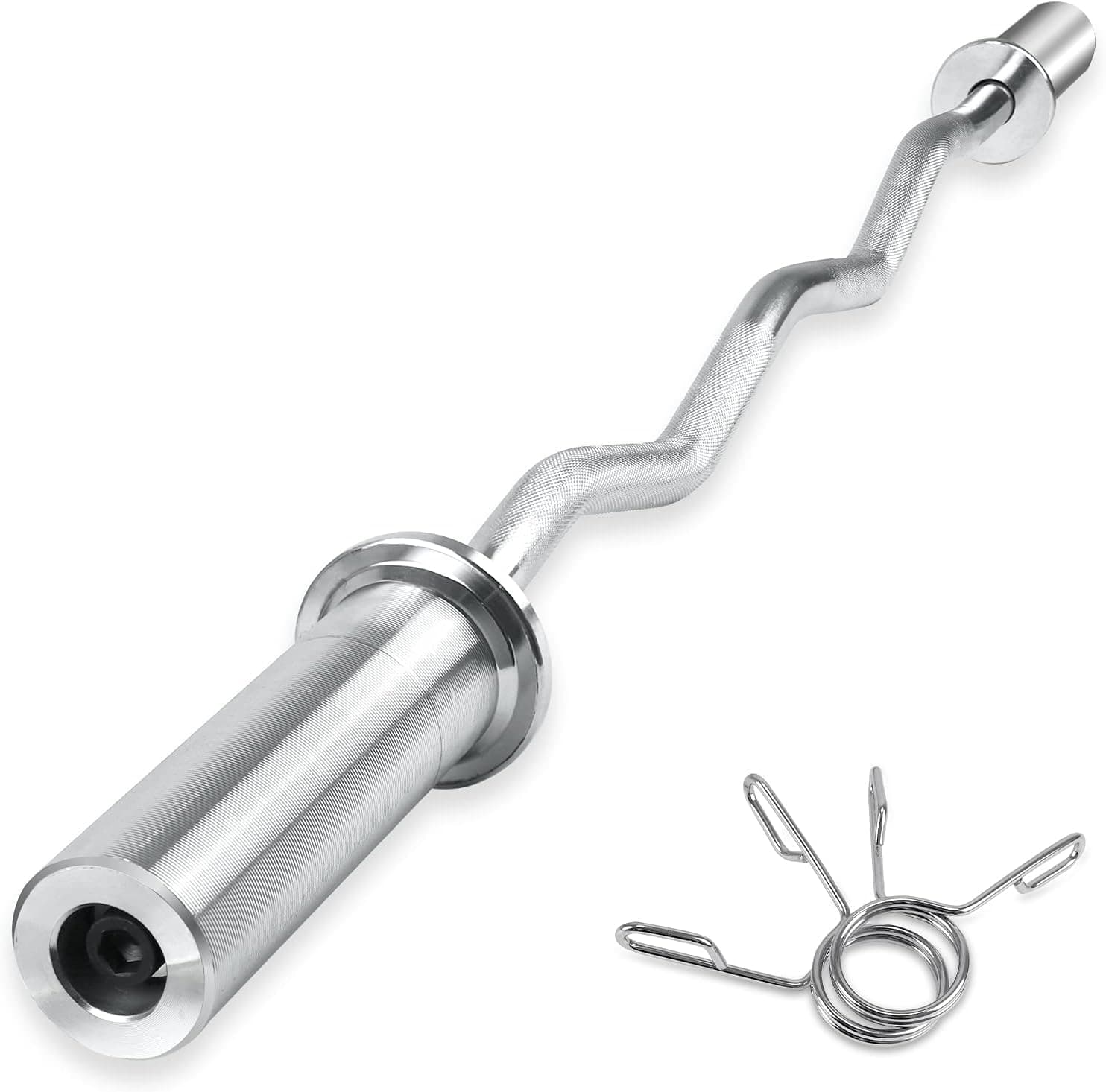 Olympic Super Curl Bar,Threaded Curl Barbell for Home Gym Fitness Workout Weight Lifting and Strength Training,Exercise Biceps,Triceps,Back and Chest Muscles,47 Inch,220 lbs Capacity,Silver