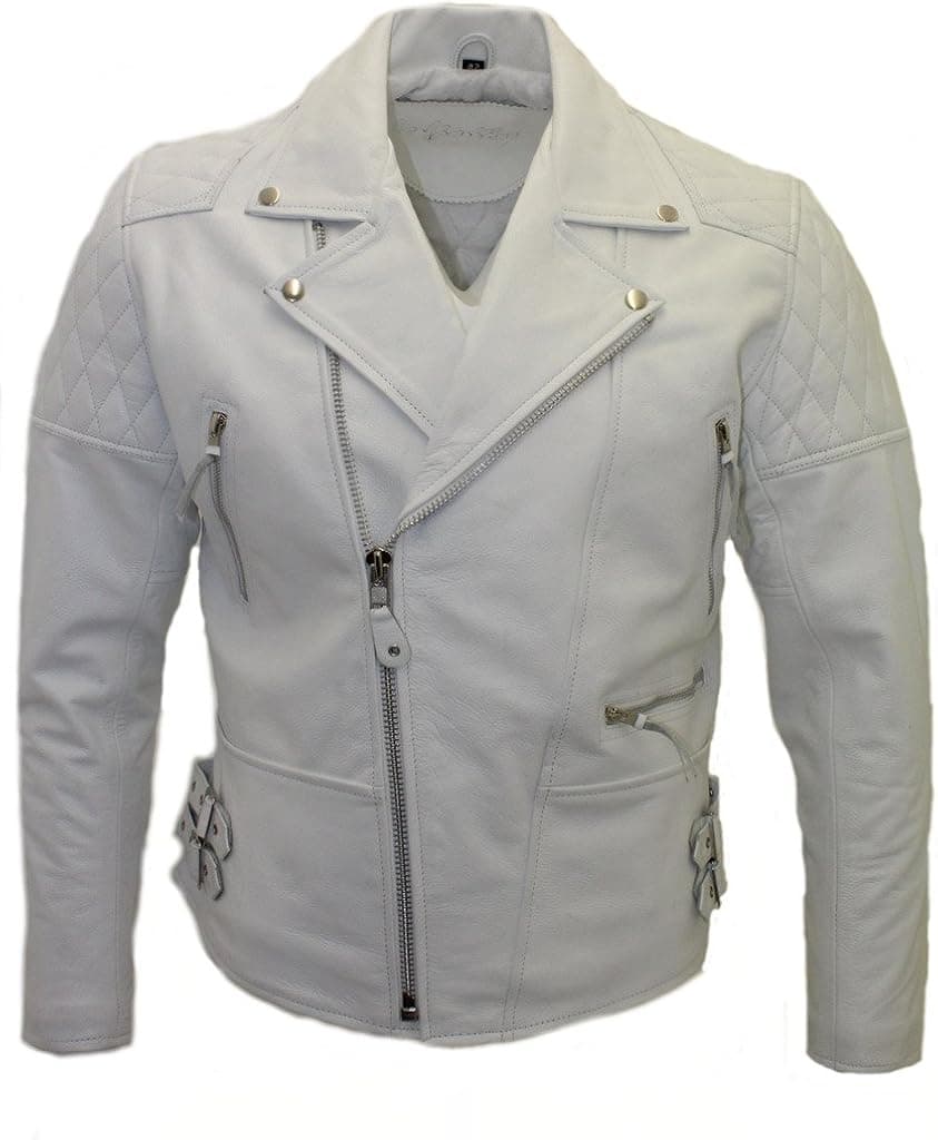 Men's White Biker Real Cowhide Leather Jacket