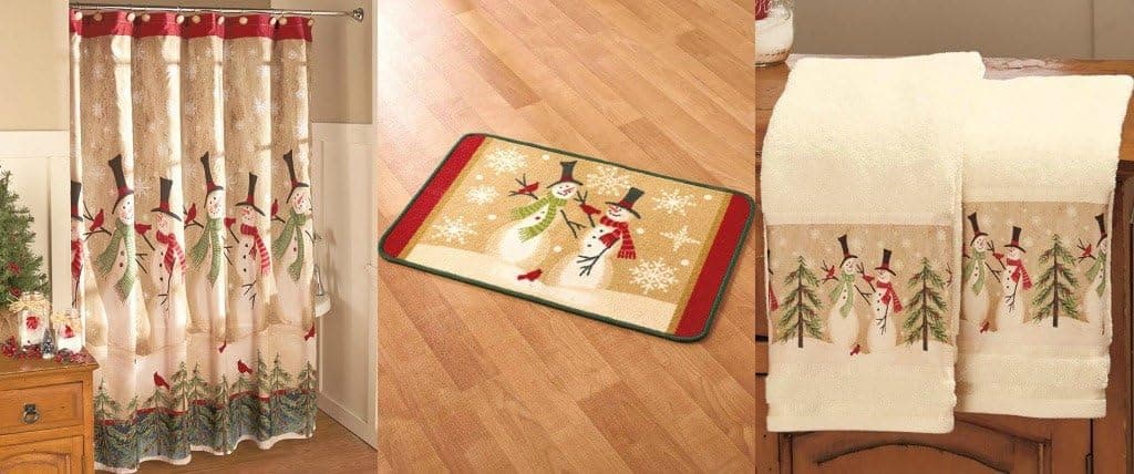 Linda Spivey Country Bath Snowman Holiday Christmas Shower Curtain Rug Hand Towel Set Bathroom Decor