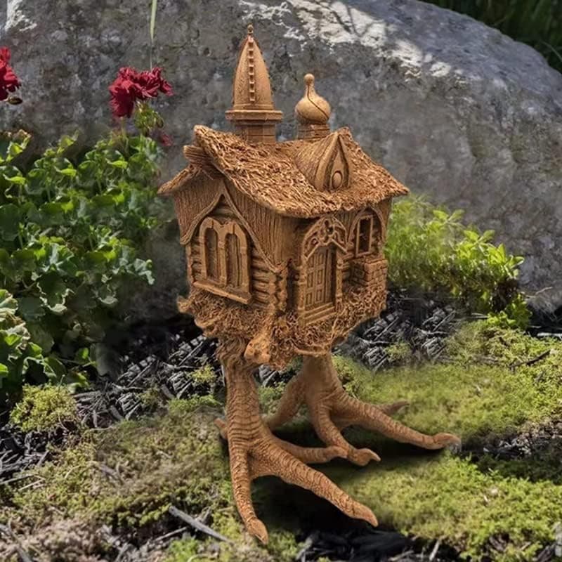 GONAY Baba Yagas Cottage Decor,Creative Chicken Feet Villa Building House,Home Office Garden Decoration Ornaments (Brown)