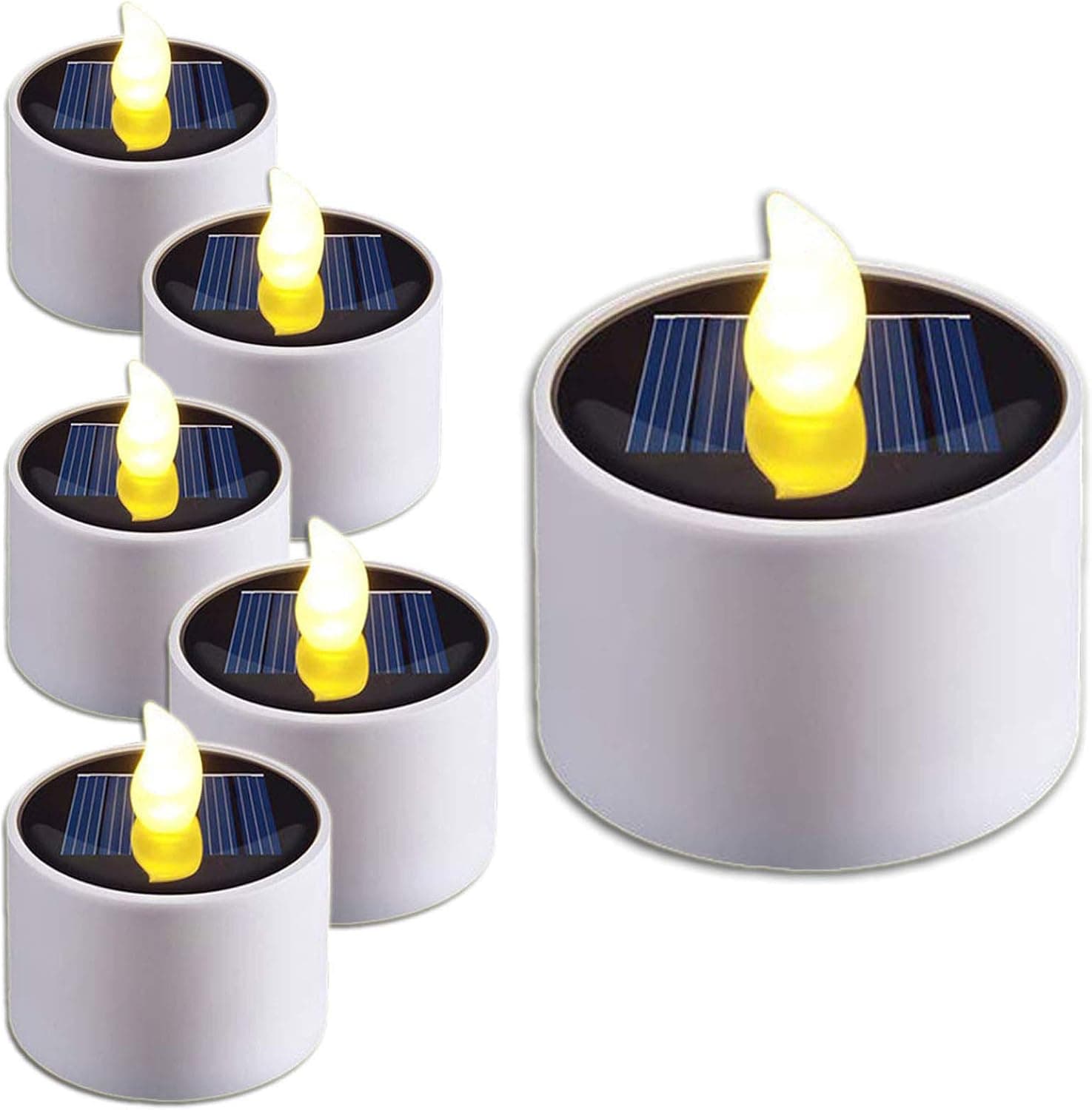 6 Sets of Solar Tea Lights, Waterproof, Rechargeable flameless led Candle Lights, Used for Holiday Celebrations, Outdoor Camping and Emergency Home Decoration to Create Romantic Atmosphere