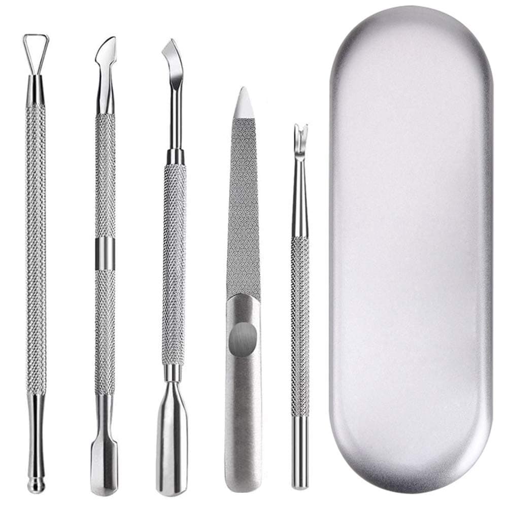 Cuticle Pusher Nail Polish Remover Scraper Cuticle Trimmer Nails Files Stainless Steel Manicure Pedicure Tools Set with Storage Case