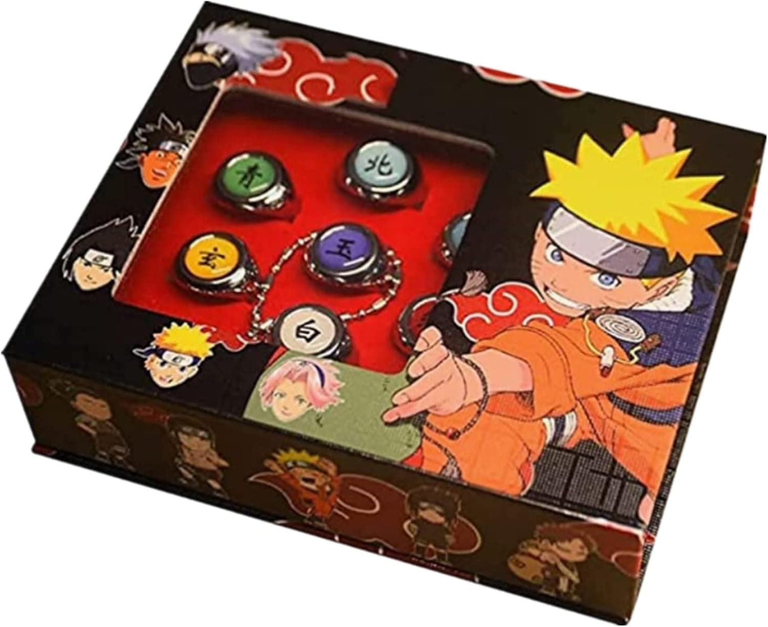 AKATSUKI 11 PCS Anime Rings Rings Costume Cosplay Prop Rings Set Cosplay Accessories With Necklace Anime Ring