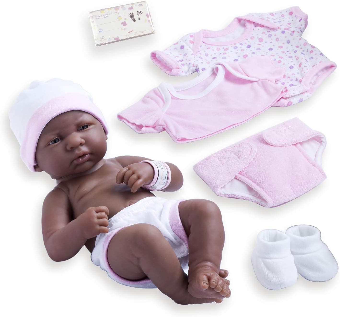 8 piece Layette Baby Doll Gift Set | JC Toys - La Newborn Nursery | 14" Life-Like African American Newborn Doll w/ Accessories | Pink | Ages 2+