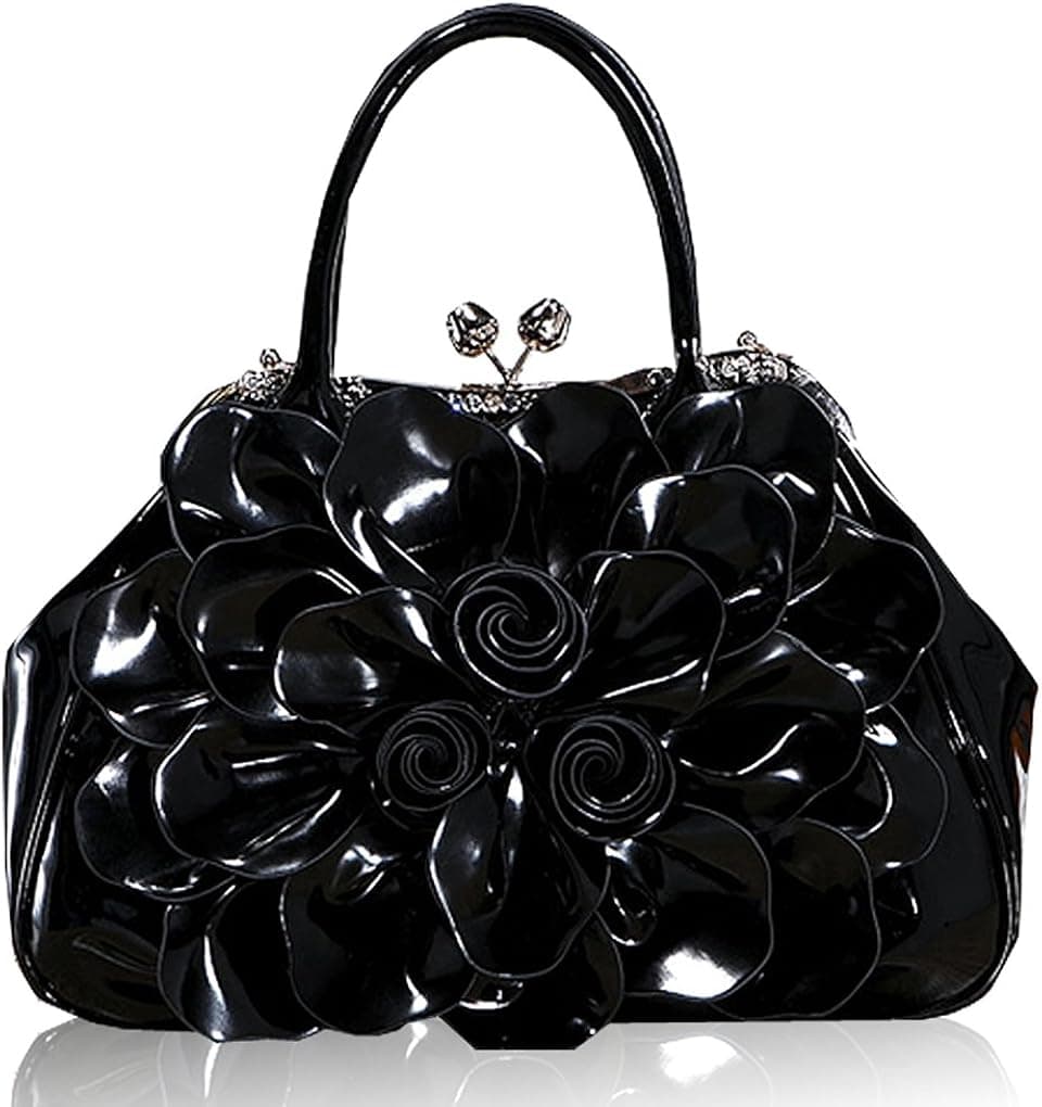 KAXIDY Fashion Lady Women Girl Patent Leather Tote Shoulder Bag Handbag Shopper Hobo Bag Messenger Flowers Handbags