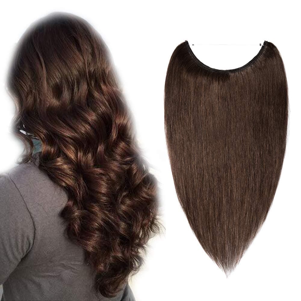17" Long Straight Curly Wavy Invisible Hidden Human Hair Extension (Medium Brown)