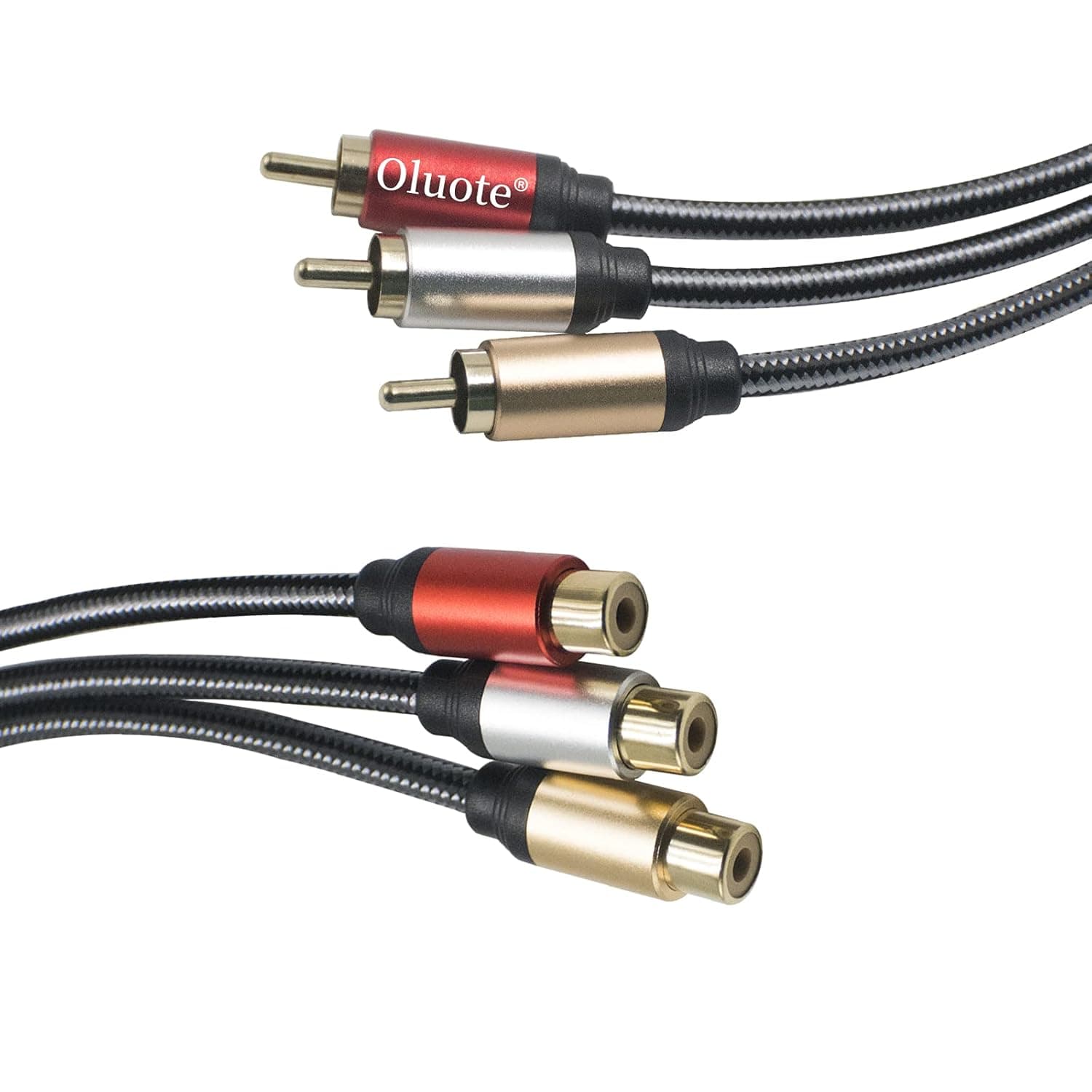 Oluote RCA Extension Cables, Gold Plated 3 RCA Male to 3 RCA Female Stereo Audio Extension Cable, Audio Composite Extension Video Cable DVD VCD AV (9.8FT)