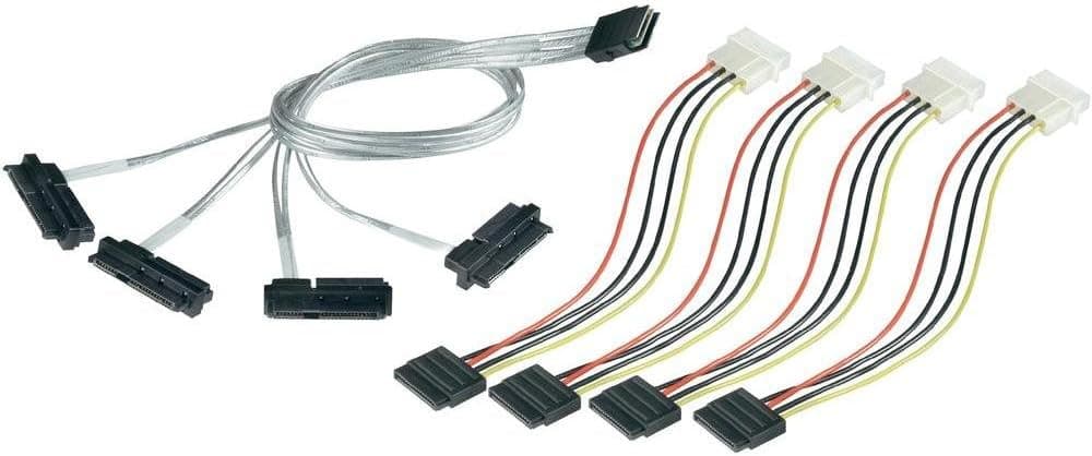 1M Int Mini-SAS X4 SFF-8087 to (4) Int SAS X1 SFF-8482 Fanout Cable