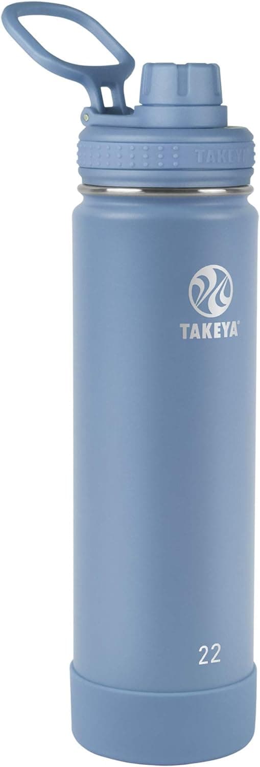 Takeya Actives Insulated Stainless Steel Water Bottle with Spout Lid, 22 Ounce, Bluestone