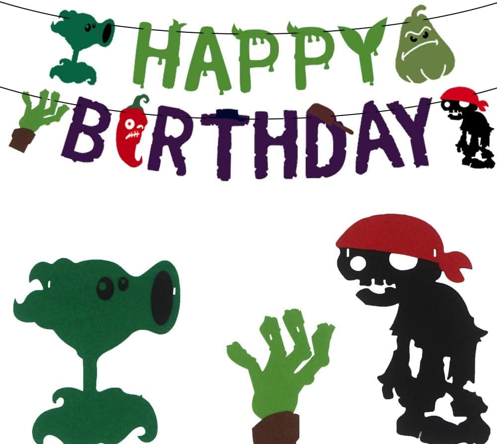 TGE-V Plants VS Zombies Birthday Party Banner for Various of PVZ Party Supplies Decorations, Banner Comes Assembled, 1 Pack
