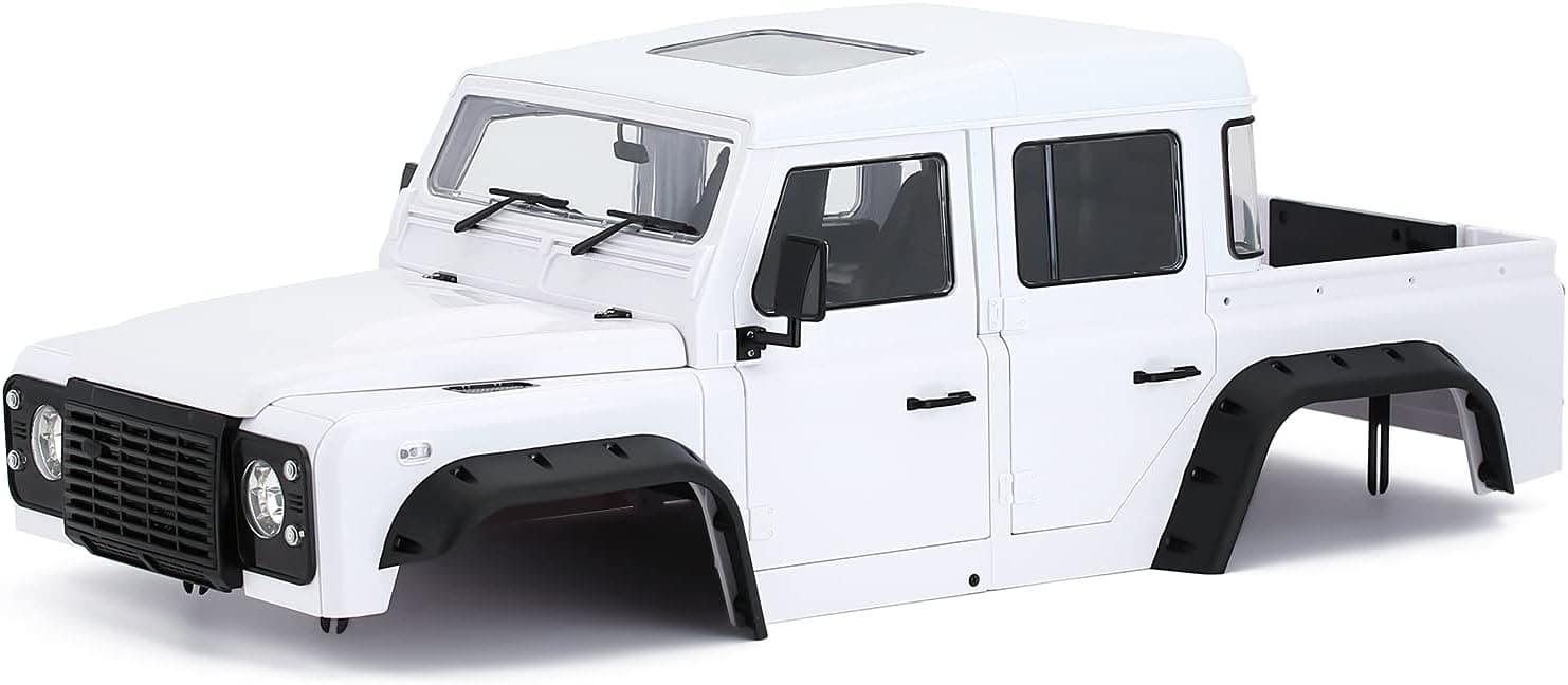 INJORA RC Crawler Hardbody 313mm Pickup Body D130 Defender 12.3in Wheelbase Shell for 1/10 RC Traxxas TRX4 TRX-4 Axial SCX10 90046 (White)