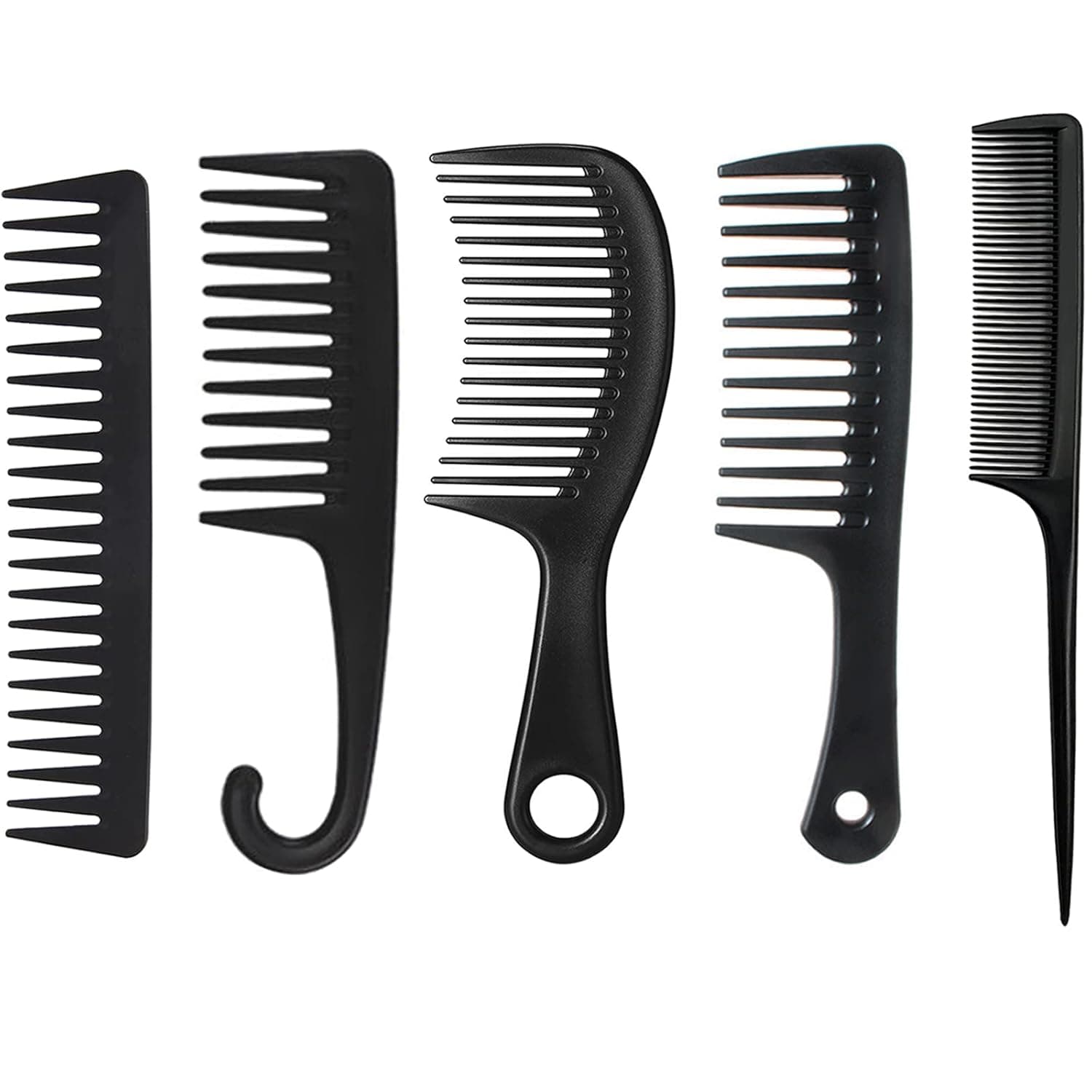 5 pcs Hair Comb Set,Wide Tooth Comb for Detangling,Fine Tooth Rat Tail Comb for Styling,Shower Comb with Hook Women Men