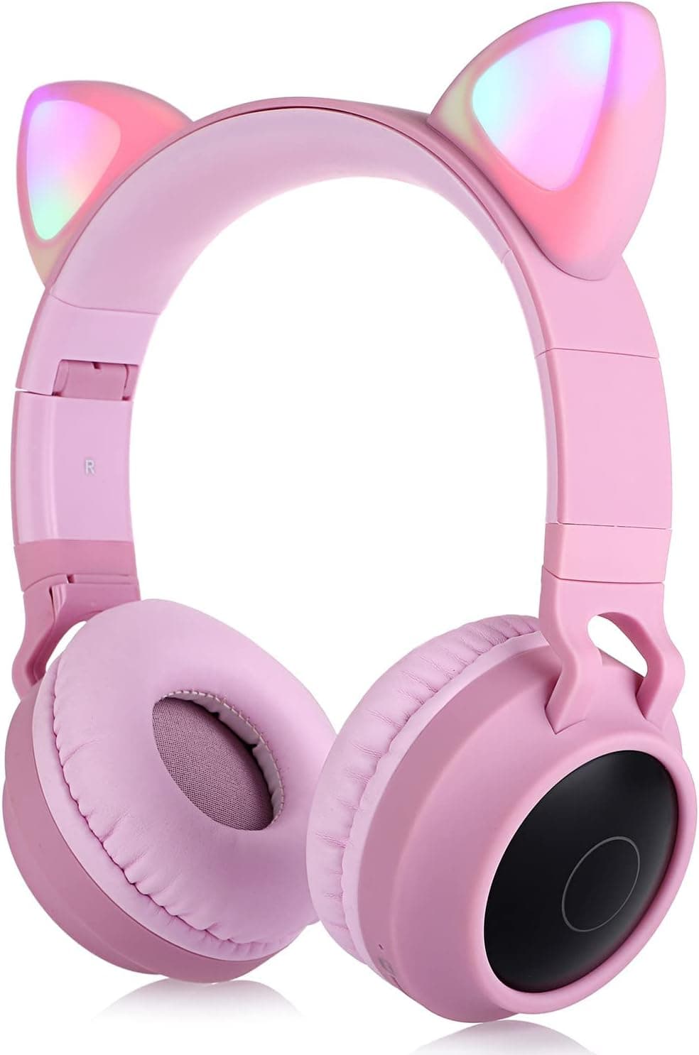 Usoun Kids Wireless Headphones,Cat Ear LED Light Up Wireless Foldable Headphones Over Ear with MIC,Stereo Sound,FM Radio/TF Card,Childrens Headset for Boys Girls Adults,School Study Home (Pink)