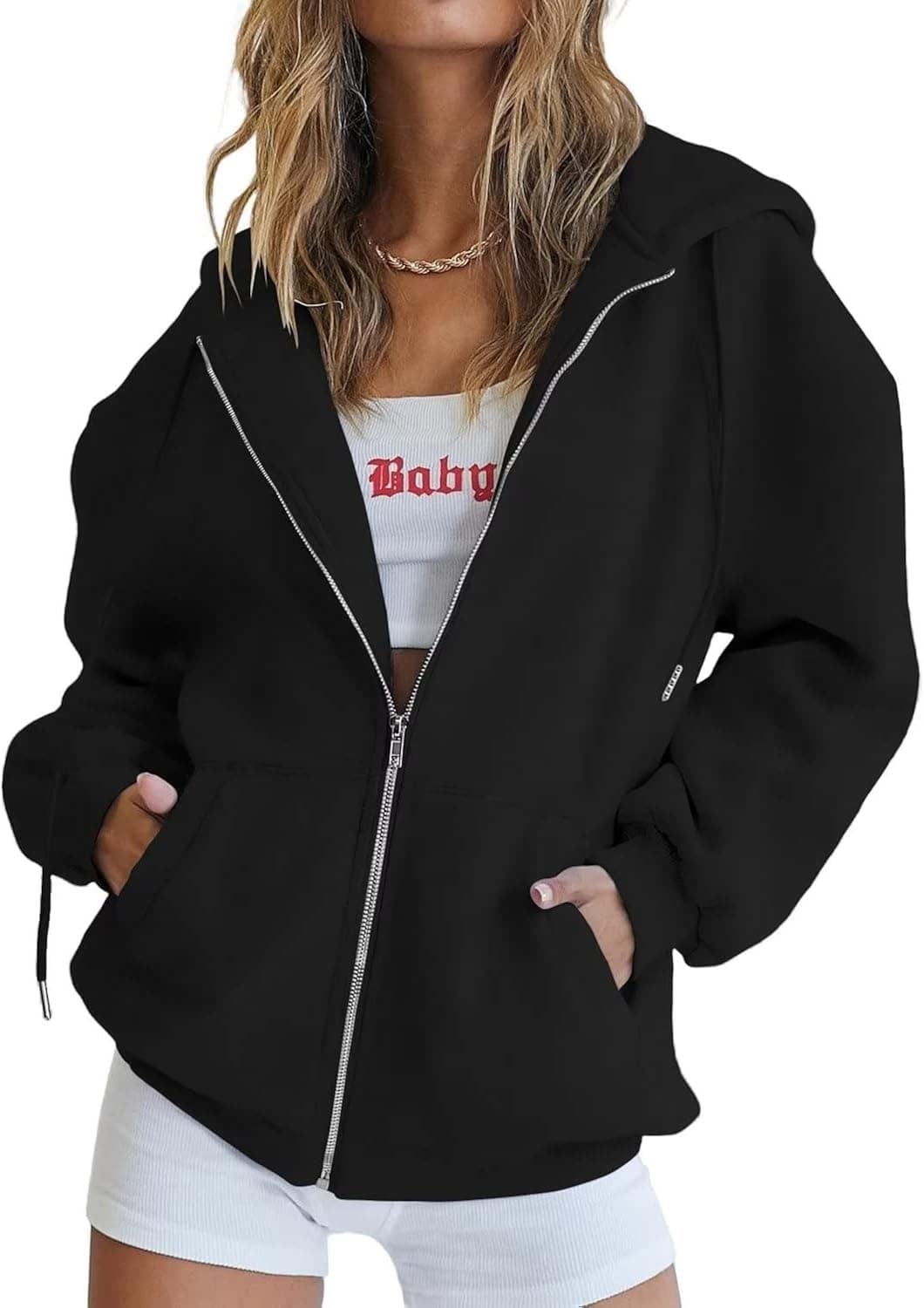 Ezbelle Women's Full Zip Up Hoodie Fall Jacket Oversized Casual Drawstring Hooded Sweatshirts with Pockets